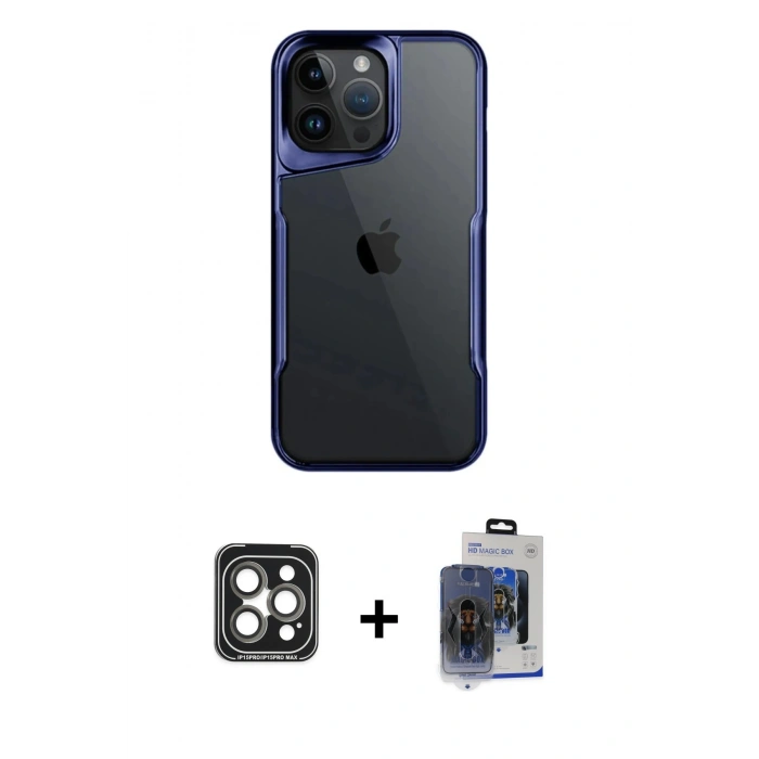 MARSİLYAN™- iPhone 15 Pro Max Kılıf Akış Çizgi Koleksiyonu - Siyah Vanessa Magic Cam + PVD Metal Kamera Lens - GI
