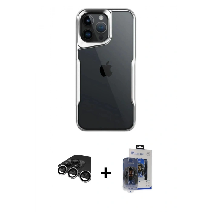 MARSİLYAN™- iPhone 15 Pro Max Kılıf Akış Çizgi Koleksiyonu - Siyah Vanessa Magic Cam + Raze Metal Kamera Lens - GS