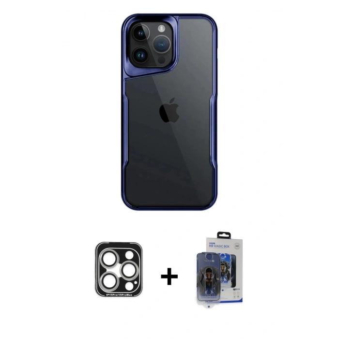 MARSİLYAN™- iPhone 15 Pro Max Kılıf Akış Çizgi Koleksiyonu - Siyah Vanessa Magic Cam + PVD Metal Kamera Lens - GS