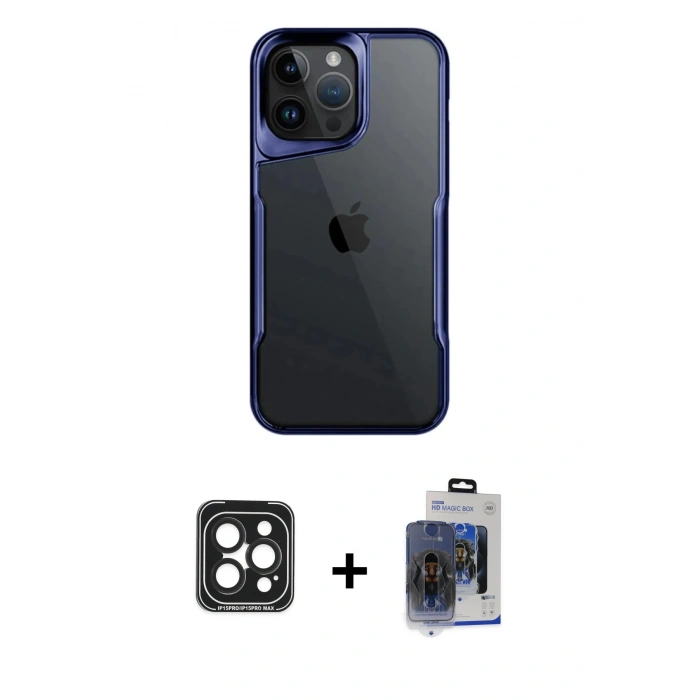 MARSİLYAN™- iPhone 15 Pro Max Kılıf Akış Çizgi Koleksiyonu - Siyah Vanessa Magic Cam + PVD Metal Kamera Lens - SH
