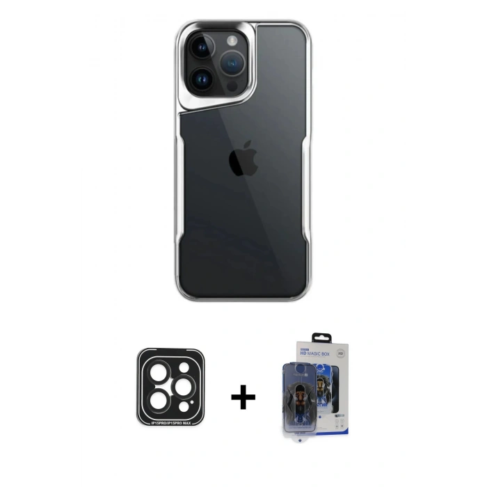 MARSİLYAN™- iPhone 15 Pro Max Kılıf Akış Çizgi Koleksiyonu - Siyah Vanessa Magic Cam + PVD Metal Kamera Lens - SH
