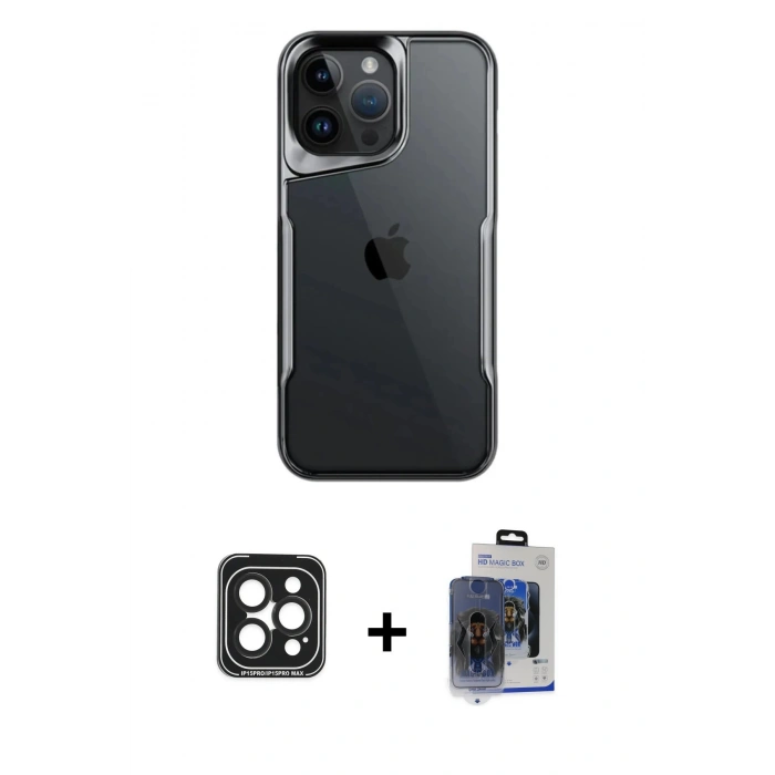 MARSİLYAN™- iPhone 15 Pro Max Kılıf Akış Çizgi Koleksiyonu - Siyah Vanessa Magic Cam + PVD Metal Kamera Lens - SH
