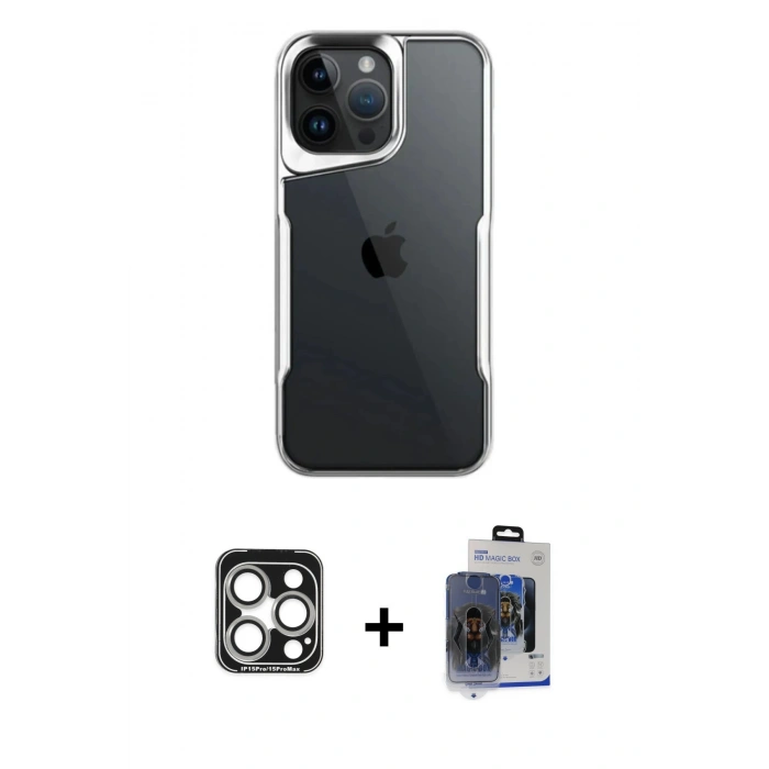 MARSİLYAN™- iPhone 15 Pro Max Kılıf Akış Çizgi Koleksiyonu - Siyah Vanessa Magic Cam + PVD Metal Kamera Lens - GS