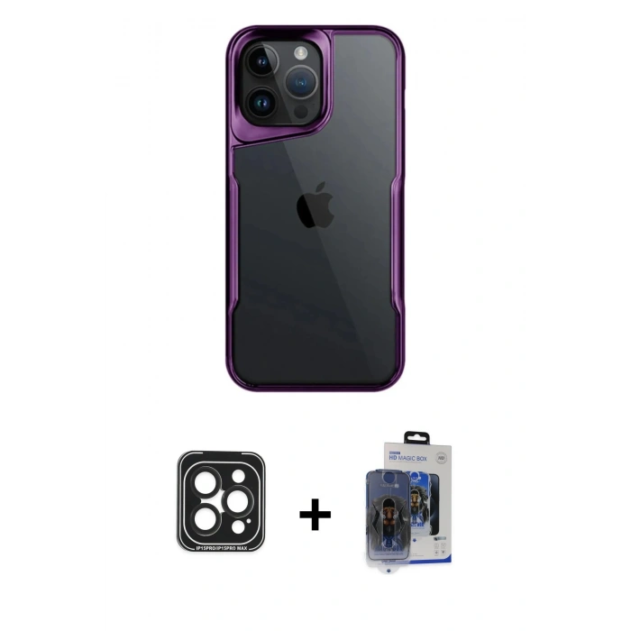 MARSİLYAN™- iPhone 15 Pro Max Kılıf Akış Çizgi Koleksiyonu - Siyah Vanessa Magic Cam + PVD Metal Kamera Lens - SH