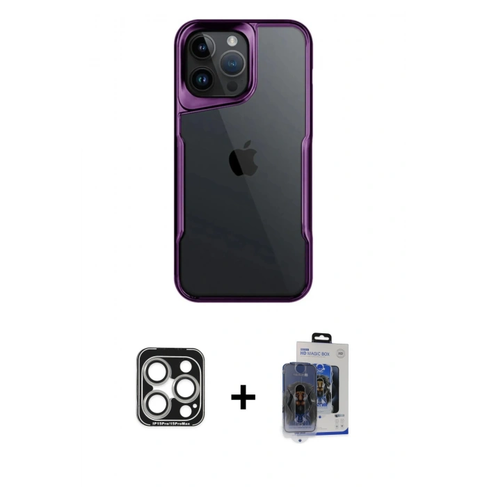 MARSİLYAN™- iPhone 15 Pro Max Kılıf Akış Çizgi Koleksiyonu - Siyah Vanessa Magic Cam + PVD Metal Kamera Lens - GS