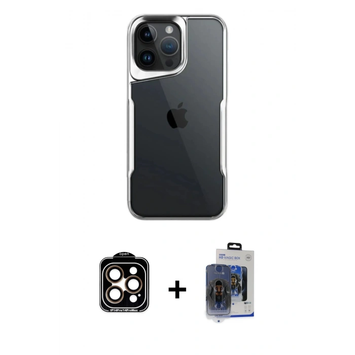 MARSİLYAN™- iPhone 15 Pro Max Kılıf Akış Çizgi Koleksiyonu - Siyah Vanessa Magic Cam + PVD Metal Kamera Lens - TU