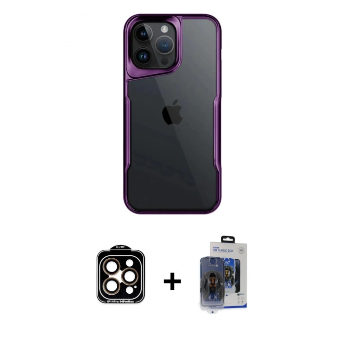 MARSİLYAN™- iPhone 15 Pro Max Kılıf Akış Çizgi Koleksiyonu - Siyah Vanessa Magic Cam + PVD Metal Kamera Lens - TU