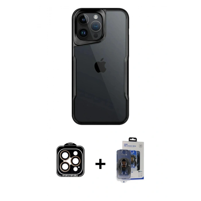 MARSİLYAN™- iPhone 15 Pro Max Kılıf Akış Çizgi Koleksiyonu - Siyah Vanessa Magic Cam + PVD Metal Kamera Lens - TU