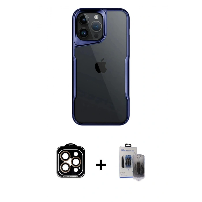 MARSİLYAN™- iPhone 15 Pro Max Kılıf Akış Çizgi Koleksiyonu - Siyah Vanessa Magic Hayalet Cam + PVD Metal Kamera Lens - TU