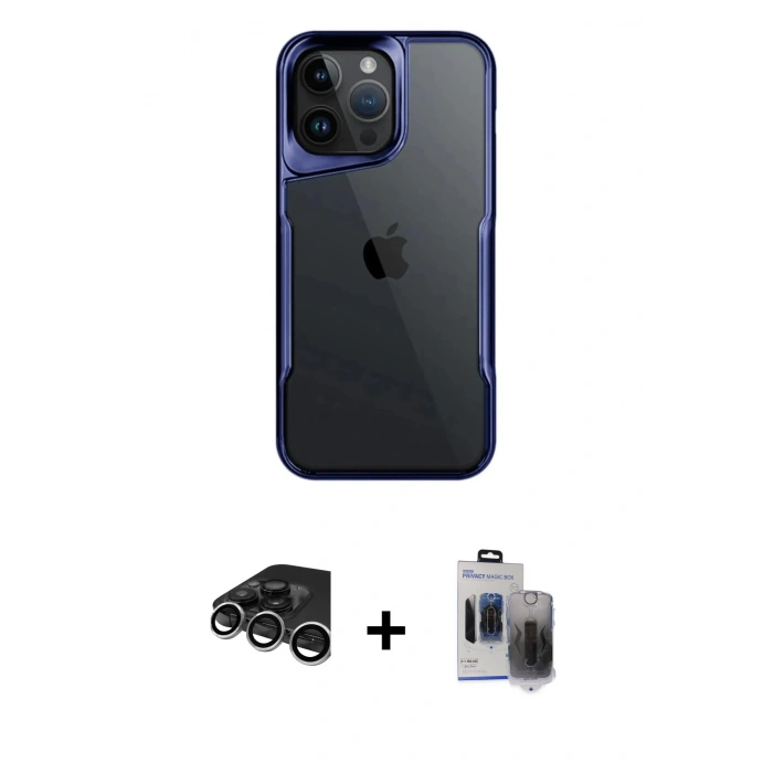 MARSİLYAN™- iPhone 15 Pro Max Kılıf Akış Çizgi Koleksiyonu - Siyah Vanessa Magic Hayalet Cam + Raze Metal Kamera Lens - GS