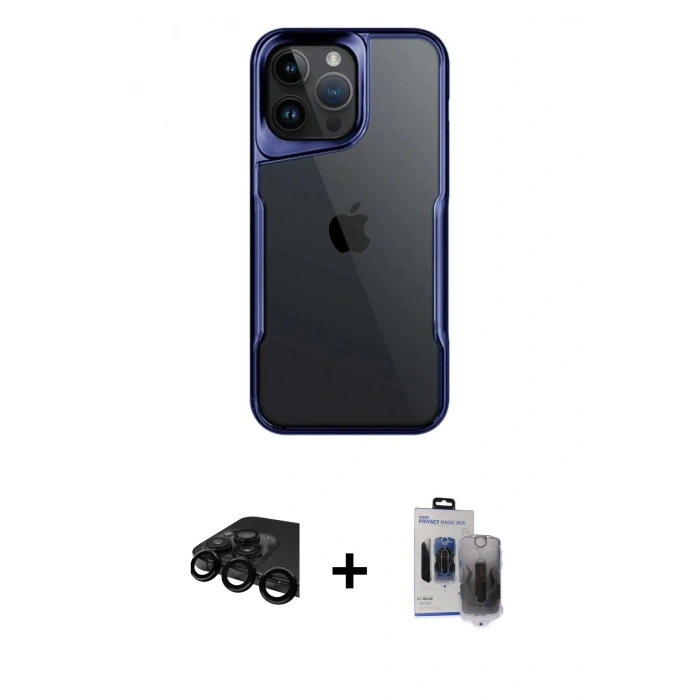 MARSİLYAN™- iPhone 15 Pro Max Kılıf Akış Çizgi Koleksiyonu - Siyah Vanessa Magic Hayalet Cam + Raze Metal Kamera Lens - SH