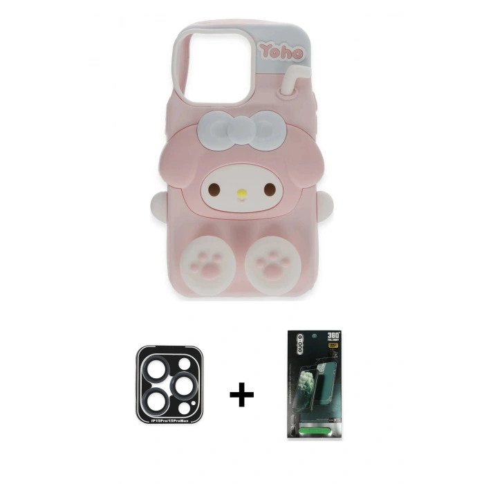 MARSİLYAN™- iPhone 15 Pro Max Kılıf Akış Yansıma - Şeffaf 360 Full Body Arka Koruyucu + Lacivert PVD Metal Kamera Lens