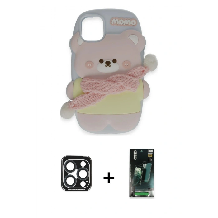 MARSİLYAN™- iPhone 15 Pro Max Kılıf Akış Yansıma - Şeffaf 360 Full Body Arka Koruyucu + Lacivert PVD Metal Kamera Lens