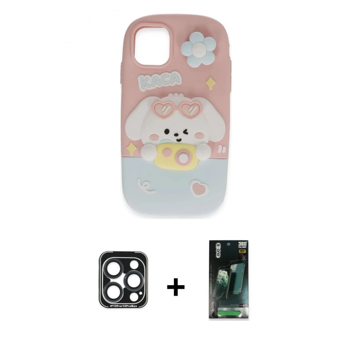 MARSİLYAN™- iPhone 15 Pro Max Kılıf Akış Yansıma - Şeffaf 360 Full Body Arka Koruyucu + Lacivert PVD Metal Kamera Lens
