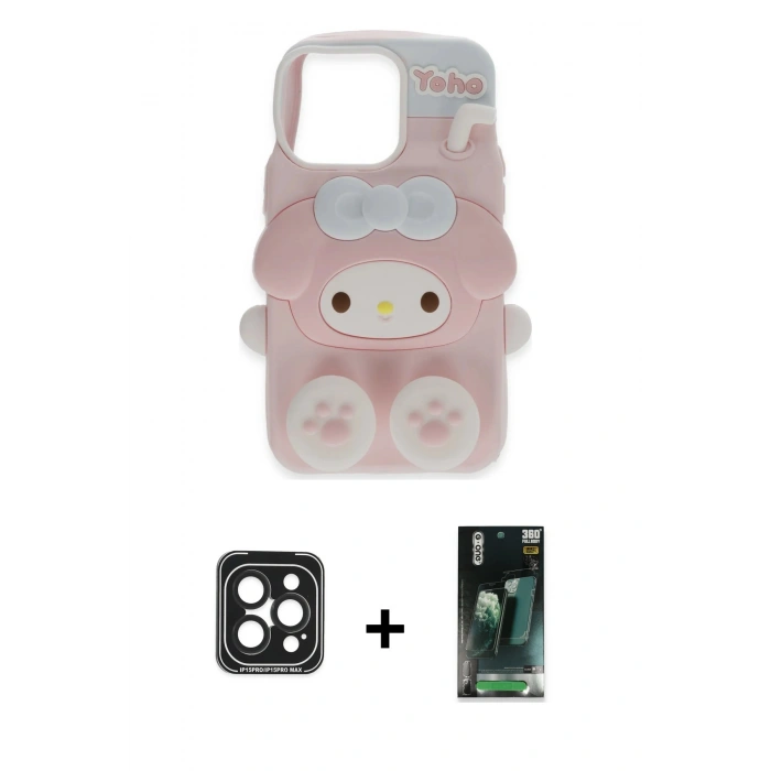 MARSİLYAN™- iPhone 15 Pro Max Kılıf Akış Yansıma - Şeffaf 360 Full Body Arka Koruyucu + PVD Metal Kamera Lens - SH