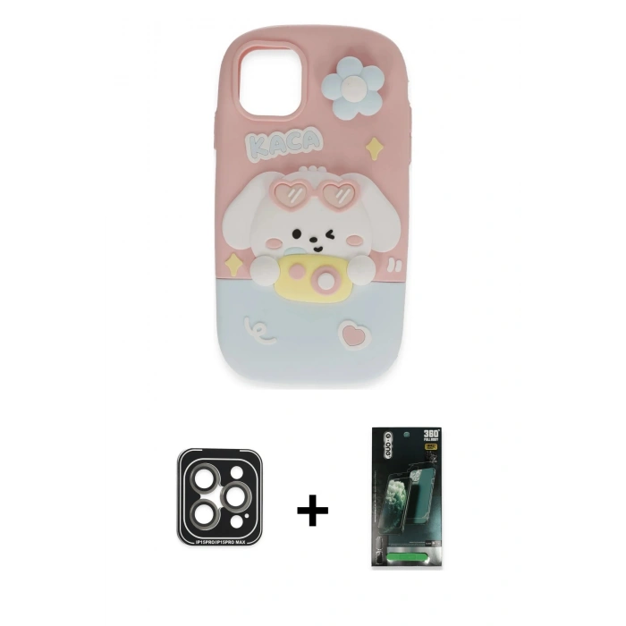 MARSİLYAN™- iPhone 15 Pro Max Kılıf Akış Yansıma - Şeffaf 360 Full Body Arka Koruyucu + PVD Metal Kamera Lens - GI