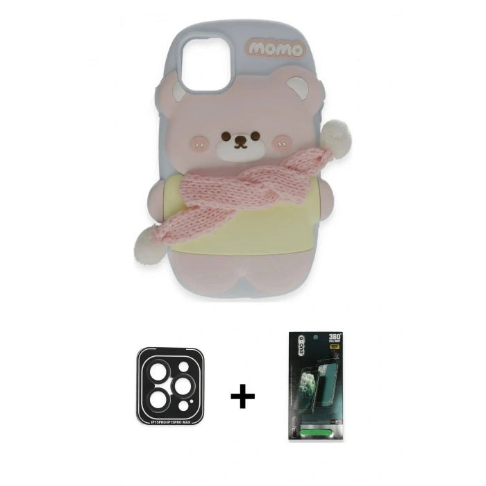 MARSİLYAN™- iPhone 15 Pro Max Kılıf Akış Yansıma - Şeffaf 360 Full Body Arka Koruyucu + PVD Metal Kamera Lens - SH