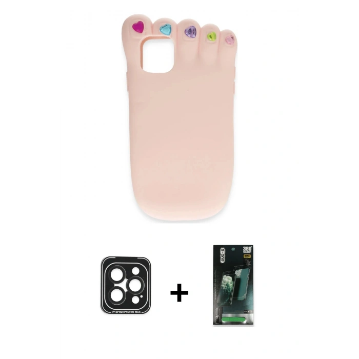 MARSİLYAN™- iPhone 15 Pro Max Kılıf Akış Yansıma - Şeffaf 360 Full Body Arka Koruyucu + PVD Metal Kamera Lens - SH