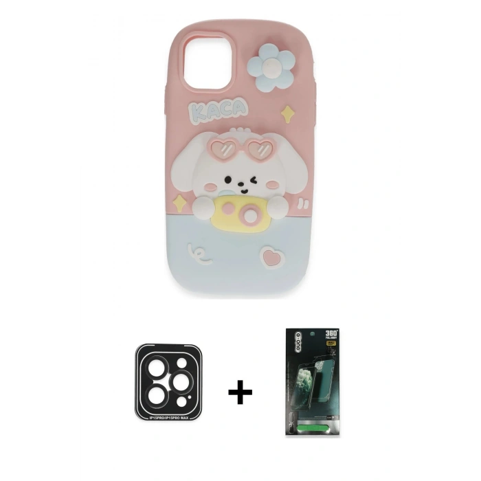 MARSİLYAN™- iPhone 15 Pro Max Kılıf Akış Yansıma - Şeffaf 360 Full Body Arka Koruyucu + PVD Metal Kamera Lens - SH