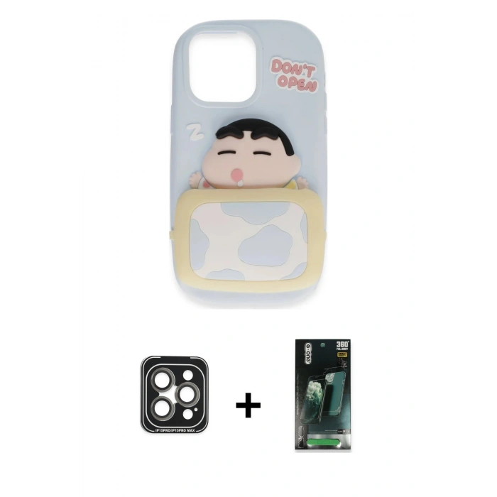 MARSİLYAN™- iPhone 15 Pro Max Kılıf Akış Yansıma - Şeffaf 360 Full Body Arka Koruyucu + PVD Metal Kamera Lens - GI