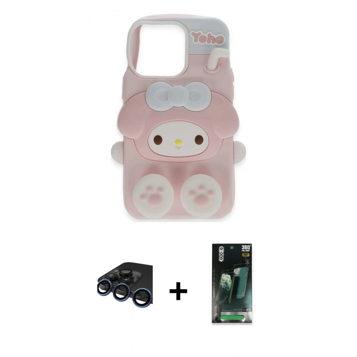 MARSİLYAN™- iPhone 15 Pro Max Kılıf Akış Yansıma - Şeffaf 360 Full Body Arka Koruyucu + Raze Metal Kamera Lens - LT
