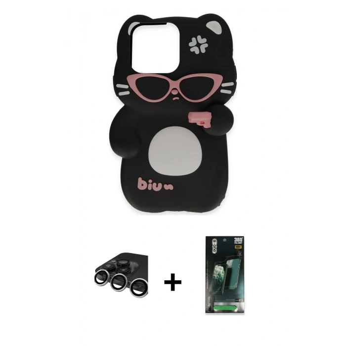 MARSİLYAN™- iPhone 15 Pro Max Kılıf Akış Yansıma - Şeffaf 360 Full Body Arka Koruyucu + Raze Metal Kamera Lens - GS