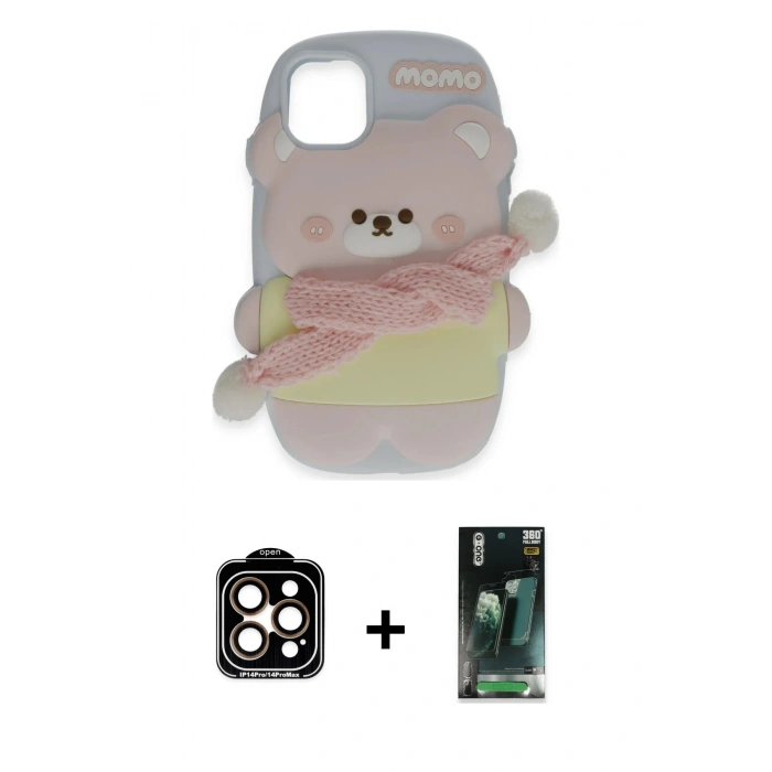 MARSİLYAN™- iPhone 15 Pro Max Kılıf Akış Yansıma - Şeffaf 360 Full Body Arka Koruyucu + Turuncu PVD Metal Kamera Lens