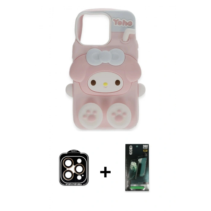 MARSİLYAN™- iPhone 15 Pro Max Kılıf Akış Yansıma - Şeffaf 360 Full Body Arka Koruyucu + Turuncu PVD Metal Kamera Lens