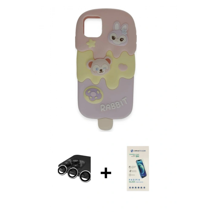 MARSİLYAN™- iPhone 15 Pro Max Kılıf Akış Yansıma - Şeffaf Pasifik Cam Ekran Koruyucu + Raze Metal Kamera Lens - GS