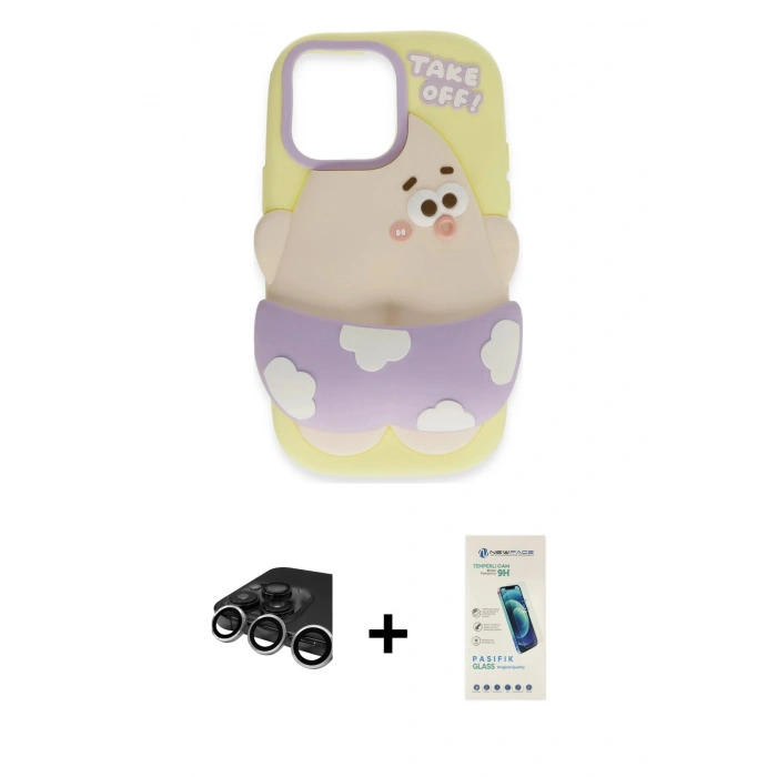 MARSİLYAN™- iPhone 15 Pro Max Kılıf Akış Yansıma - Şeffaf Pasifik Cam Ekran Koruyucu + Raze Metal Kamera Lens - GS