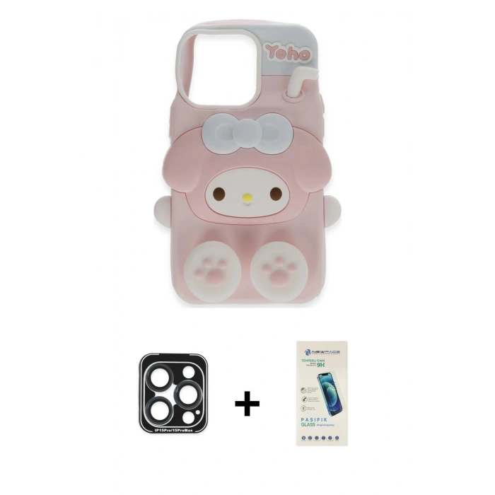 MARSİLYAN™- iPhone 15 Pro Max Kılıf Akış Yansıma - Şeffaf Pasifik Cam Ekran Koruyucu + Lacivert PVD Metal Kamera Lens