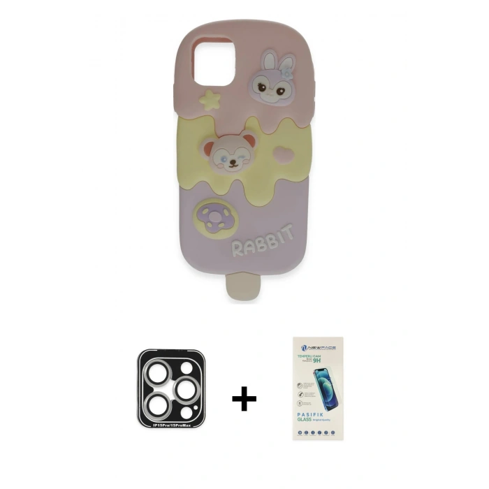 MARSİLYAN™- iPhone 15 Pro Max Kılıf Akış Yansıma - Şeffaf Pasifik Cam Ekran Koruyucu + PVD Metal Kamera Lens - GS