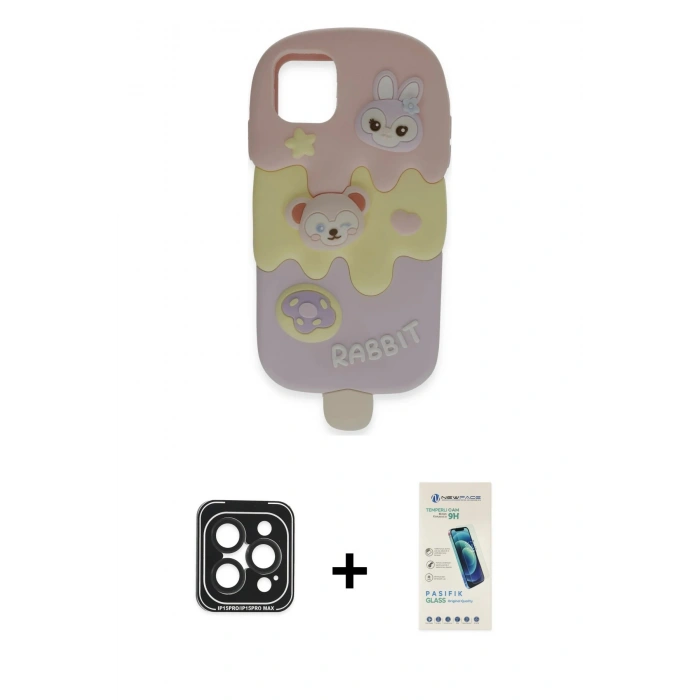 MARSİLYAN™- iPhone 15 Pro Max Kılıf Akış Yansıma - Şeffaf Pasifik Cam Ekran Koruyucu + PVD Metal Kamera Lens - SH