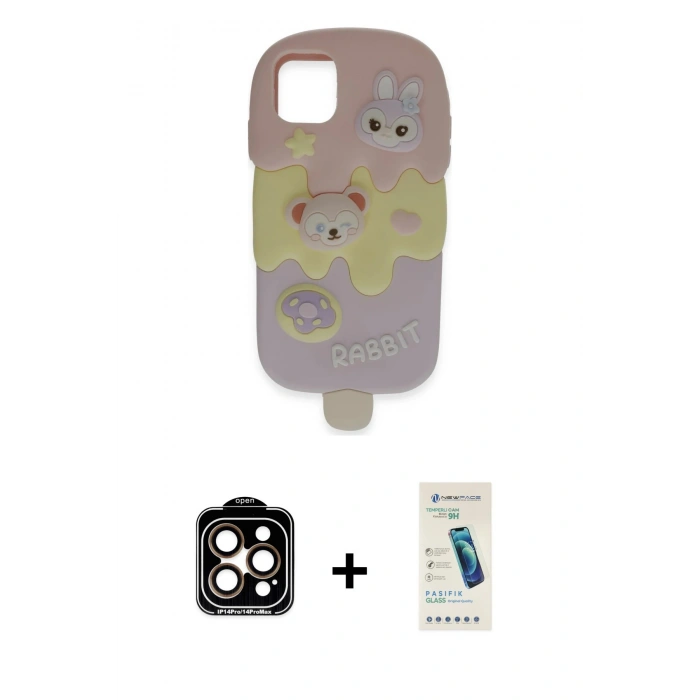 MARSİLYAN™- iPhone 15 Pro Max Kılıf Akış Yansıma - Şeffaf Pasifik Cam Ekran Koruyucu + PVD Metal Kamera Lens - TU
