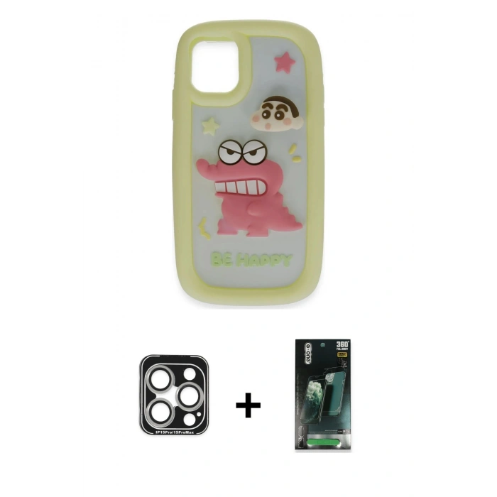 MARSİLYAN™- iPhone 15 Pro Max Kılıf Akış Yansıma - Siyah 360 Mat Full Body Arka Koruyucu + PVD Metal Kamera Lens - GS