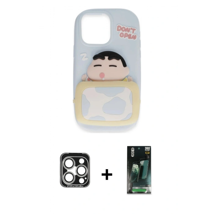 MARSİLYAN™- iPhone 15 Pro Max Kılıf Akış Yansıma - Siyah 360 Mat Full Body Arka Koruyucu + PVD Metal Kamera Lens - GS