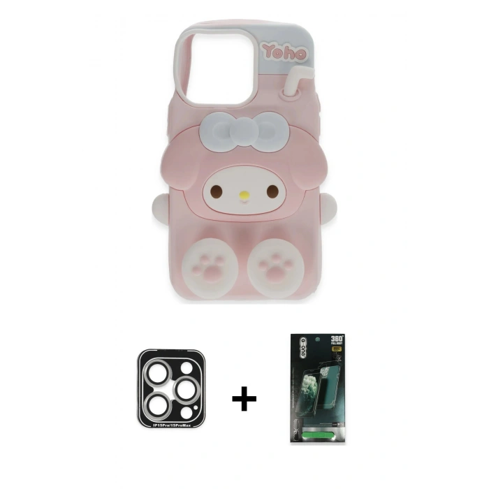 MARSİLYAN™- iPhone 15 Pro Max Kılıf Akış Yansıma - Siyah 360 Mat Full Body Arka Koruyucu + PVD Metal Kamera Lens - GS