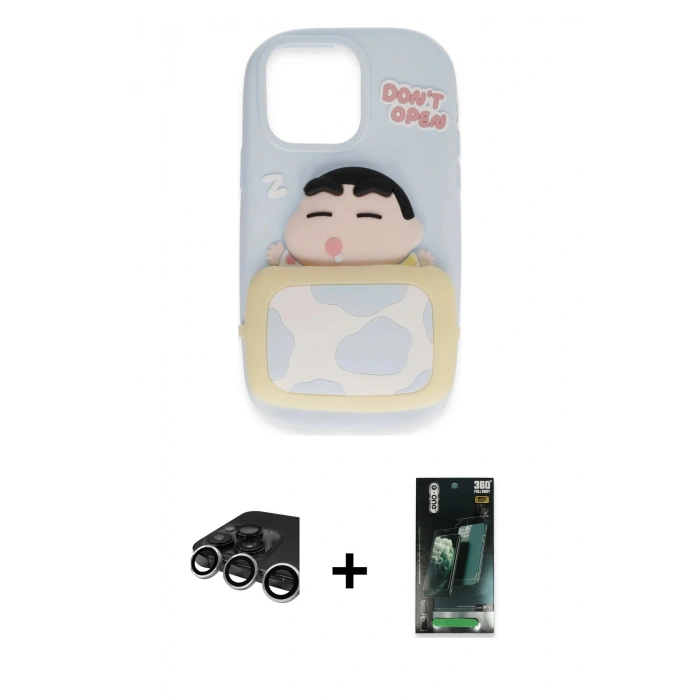 MARSİLYAN™- iPhone 15 Pro Max Kılıf Akış Yansıma - Siyah 360 Mat Full Body Arka Koruyucu + Raze Metal Kamera Lens - GS