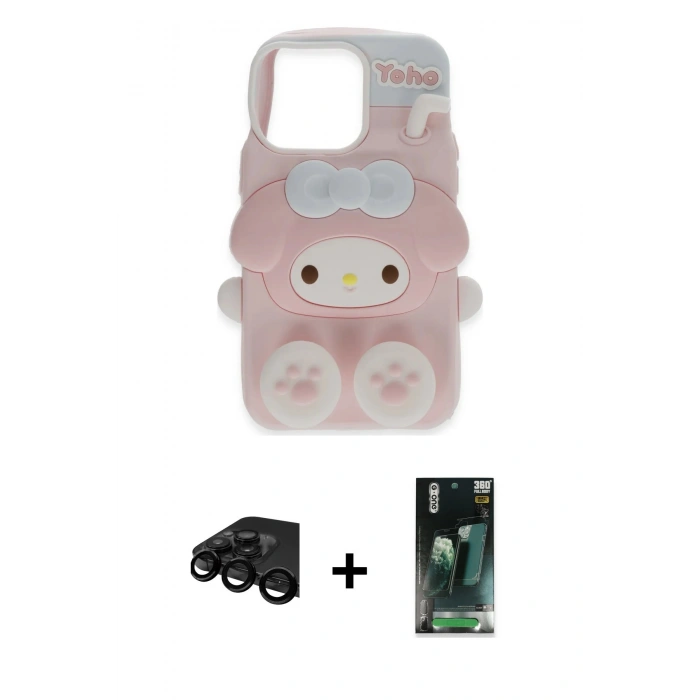 MARSİLYAN™- iPhone 15 Pro Max Kılıf Akış Yansıma - Siyah 360 Mat Full Body Arka Koruyucu + Raze Metal Kamera Lens - SH