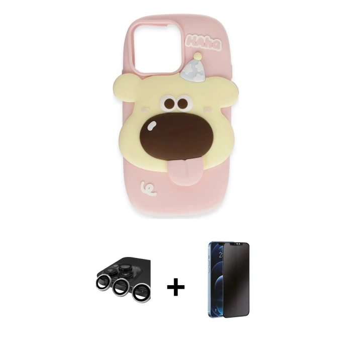 MARSİLYAN™- iPhone 15 Pro Max Kılıf Akış Yansıma - Siyah 3D Antistatik Hayalet Cam Ekran Koruyucu + Raze Metal Kamera Lens - GS