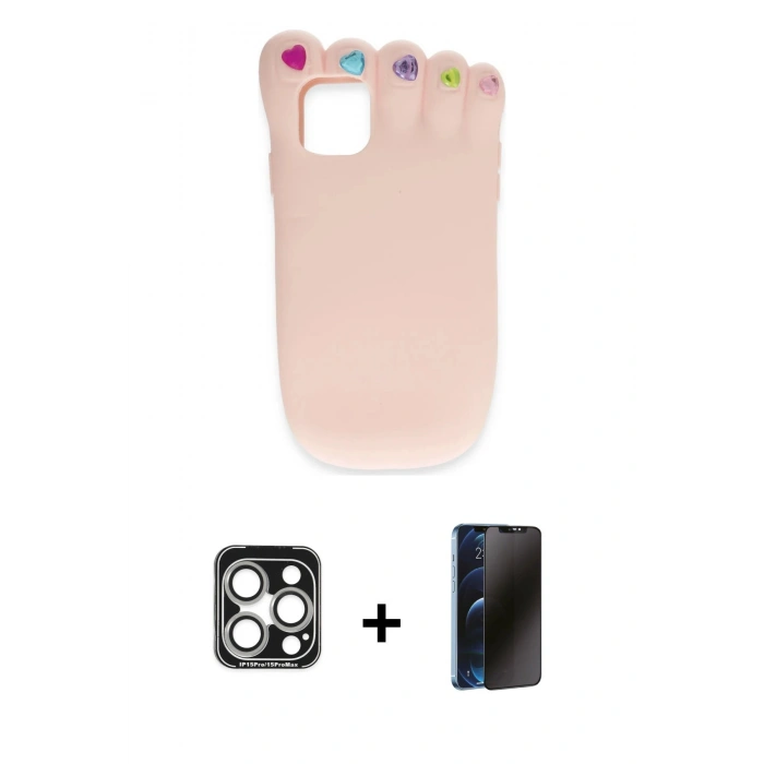 MARSİLYAN™- iPhone 15 Pro Max Kılıf Akış Yansıma - Siyah 3D Antistatik Hayalet Cam Ekran Koruyucu + PVD Metal Kamera Lens - GS