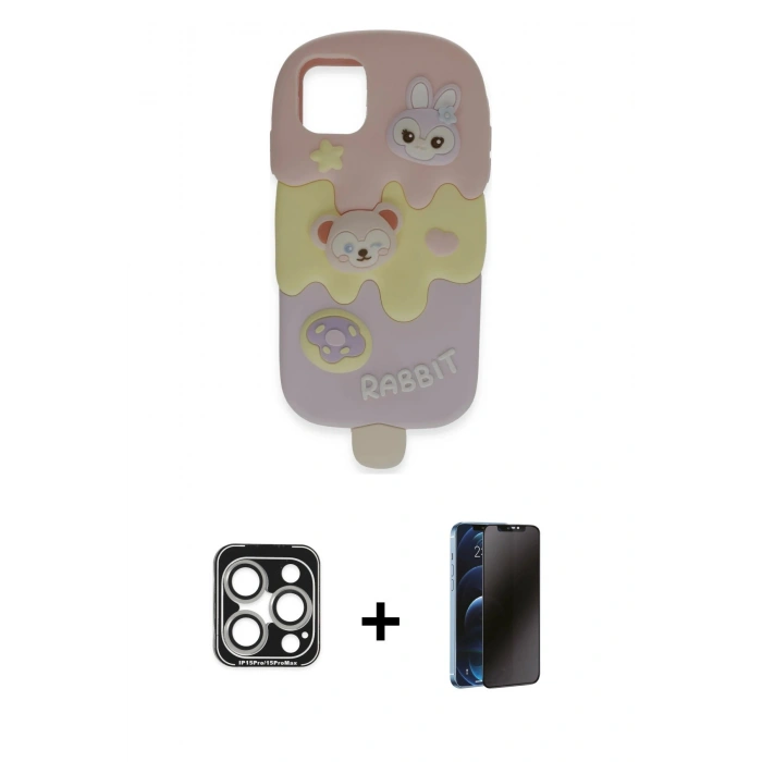 MARSİLYAN™- iPhone 15 Pro Max Kılıf Akış Yansıma - Siyah 3D Antistatik Hayalet Cam Ekran Koruyucu + PVD Metal Kamera Lens - GS