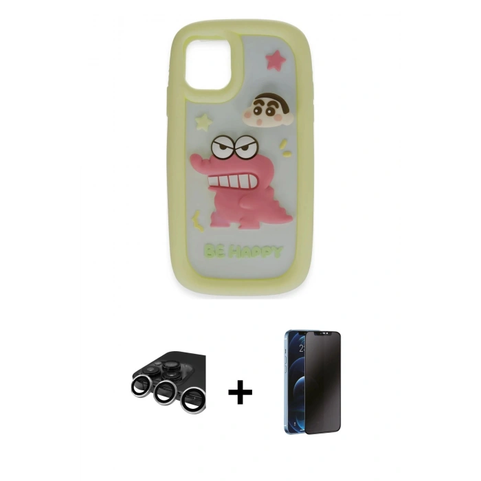 MARSİLYAN™- iPhone 15 Pro Max Kılıf Akış Yansıma - Siyah 3D Antistatik Hayalet Cam Ekran Koruyucu + Raze Metal Kamera Lens - GS