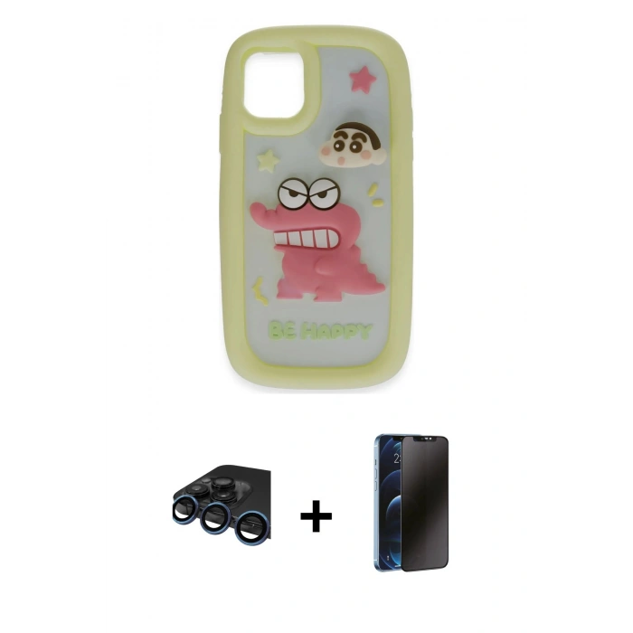 MARSİLYAN™- iPhone 15 Pro Max Kılıf Akış Yansıma - Siyah 3D Antistatik Hayalet Cam Ekran Koruyucu + Raze Metal Kamera Lens - LT
