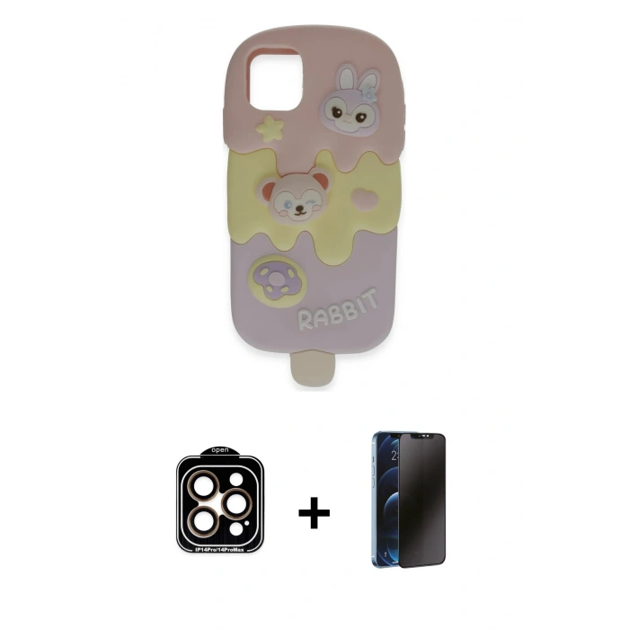 MARSİLYAN™- iPhone 15 Pro Max Kılıf Akış Yansıma - Siyah 3D Antistatik Hayalet Cam Ekran Koruyucu + PVD Metal Kamera Lens - TU