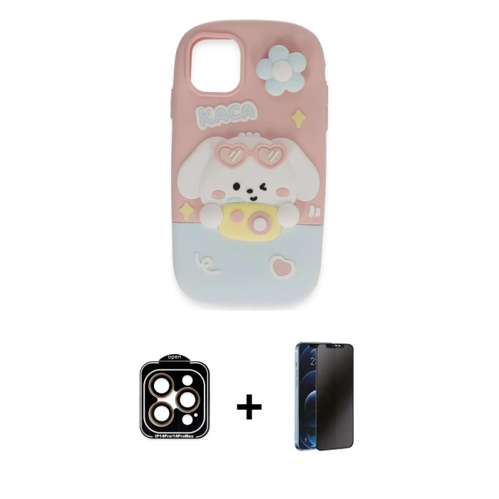 MARSİLYAN™- iPhone 15 Pro Max Kılıf Akış Yansıma - Siyah 3D Antistatik Hayalet Cam Ekran Koruyucu + PVD Metal Kamera Lens - TU