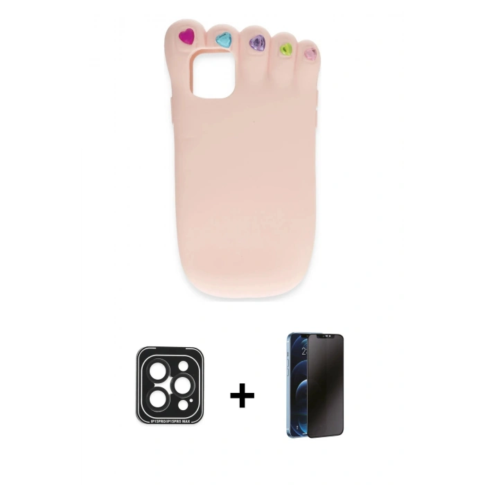 MARSİLYAN™- iPhone 15 Pro Max Kılıf Akış Yansıma - Siyah 3D Antistatik Hayalet Cam Ekran Koruyucu + PVD Metal Kamera Lens - SH