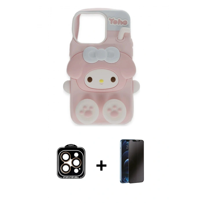MARSİLYAN™- iPhone 15 Pro Max Kılıf Akış Yansıma - Siyah 3D Antistatik Hayalet Cam Ekran Koruyucu + PVD Metal Kamera Lens - TU