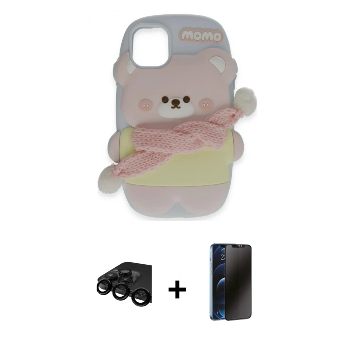 MARSİLYAN™- iPhone 15 Pro Max Kılıf Akış Yansıma - Siyah 3D Antistatik Hayalet Cam Ekran Koruyucu + Raze Metal Kamera Lens - SH