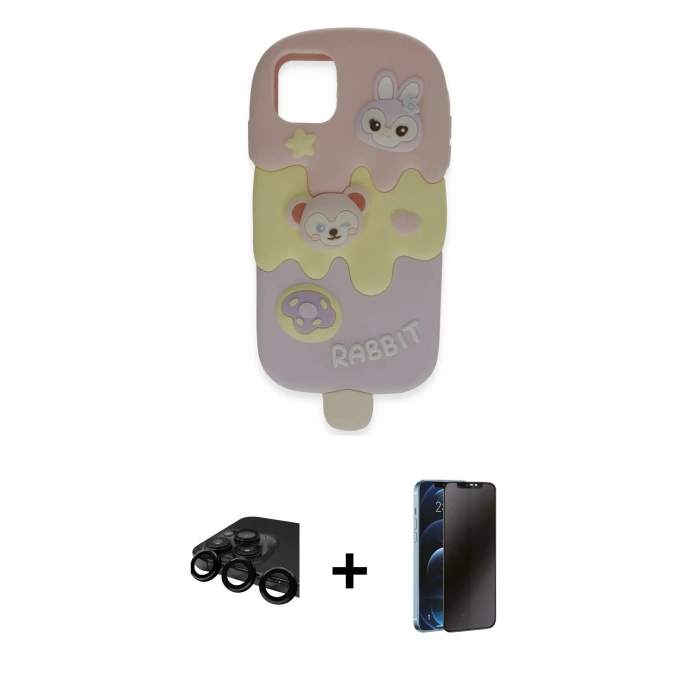 MARSİLYAN™- iPhone 15 Pro Max Kılıf Akış Yansıma - Siyah 3D Antistatik Hayalet Cam Ekran Koruyucu + Raze Metal Kamera Lens - SH